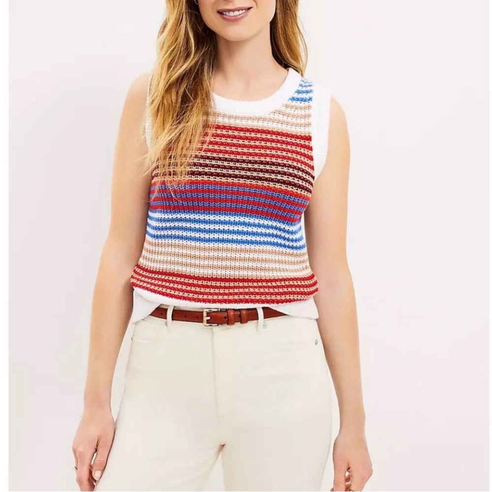 LOFT  Striped multicolor knit round neck sweater Vest